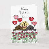 3つのラブラドールウォッチングバレンタインバラ シーズンカード (正面)