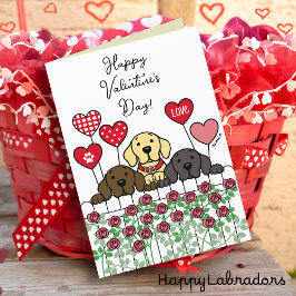3つのラブラドールウォッチングバレンタインバラ シーズンカード