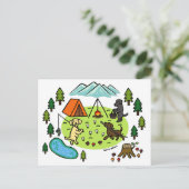 3つのラブラドールキャンピングキャンプサイトカートゥーン ポストカード (スタンド正面)