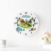 3つのラブラドールキャンピングキャンプ ラージ壁時計 (ホーム)