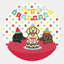 3つのラブラドールパピズカートゥーン誕生日 ラウンドシール
