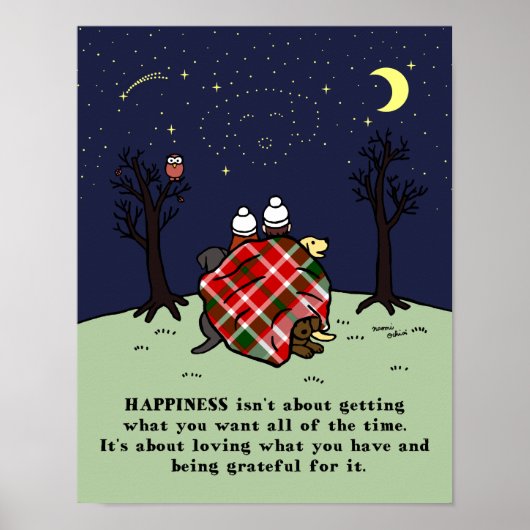 3つのラブラドールファミリーと星空 ポスター (正面)