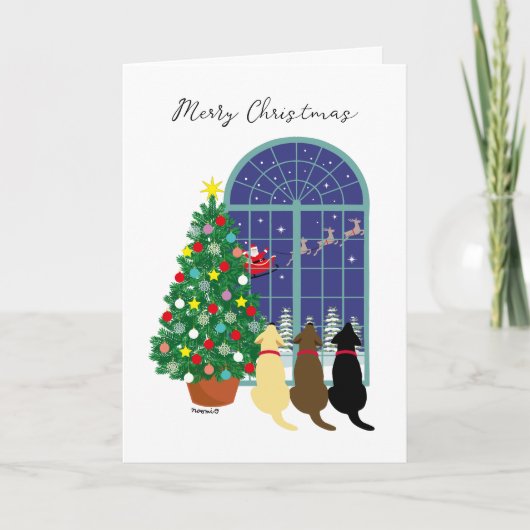 3つのラブラドールマジカルナイトクリスマス シーズンカード (正面)