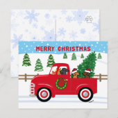 3つのラブラドールレッドトラッククリスマス シーズンポストカード (正面/裏面)