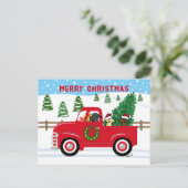 3つのラブラドールレッドトラッククリスマス シーズンポストカード (スタンド正面)