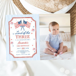 3つのランドの7月4日愛国3歳の誕生日  招待状