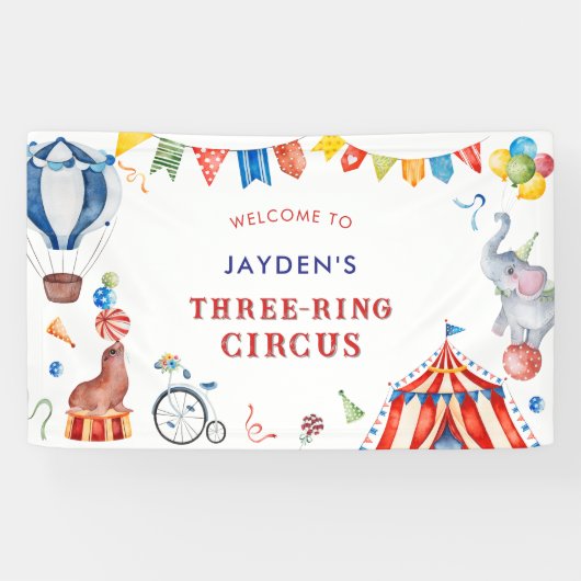 3つのリングのサーカス カーニバル 誕生日 ウェルカム 横断幕 (横)