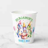 3つのレックスかわいい恐竜の誕生日の食器 紙コップ (裏面)