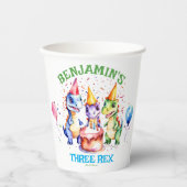 3つのレックスかわいい恐竜の誕生日の食器 紙コップ (正面)