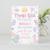 3つのレックスパステル恐竜3rd誕生日パーティー 招待状 (スタンド正面)