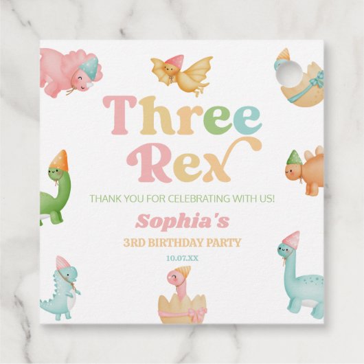 3つのレックス恐竜の第3の誕生日パーティー フェイバータグ (裏面)