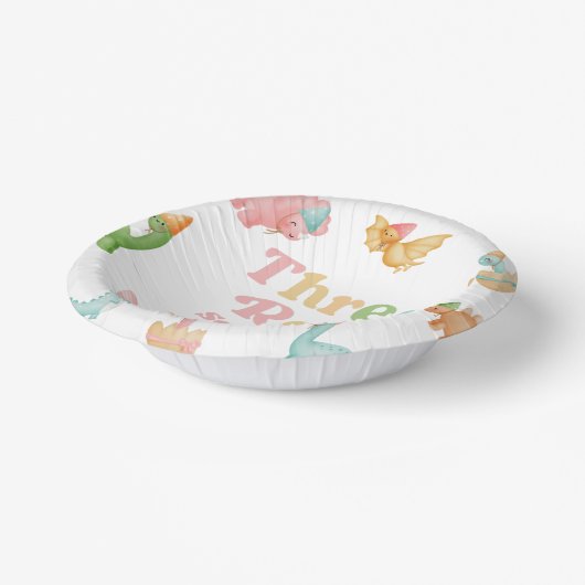 3つのレックス恐竜の第3の誕生日パーティー ペーパーボウル (傾斜あり)
