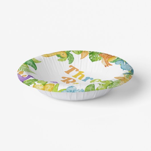 3つのレックス恐竜の第3の誕生日パーティー ペーパーボウル (傾斜あり)