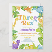 3つのレックス恐竜の第3の誕生日パーティー 招待状 (正面)