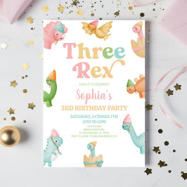 3つのレックス恐竜の第3の誕生日パーティー 招待状