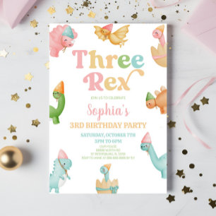 3つのレックス恐竜の第3の誕生日パーティー 招待状