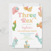3つのレックス恐竜の第3の誕生日パーティー 招待状 (正面)
