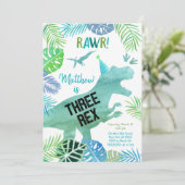 3つのレックス恐竜の緑の誕生日 招待状 (スタンド正面)