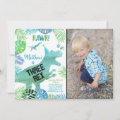 3つのレックス恐竜の緑の誕生日 招待状 (正面)
