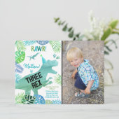 3つのレックス恐竜の緑の誕生日 招待状 (スタンド正面)