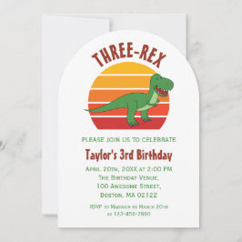 3つのレックス恐竜男女兼用おもしろい3番目の誕生日 招待状