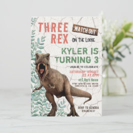 3つのレックス恐竜誕生日招待状 招待状