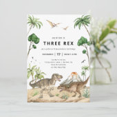 3つのレックス恐竜誕生日招待状 招待状 (スタンド正面)