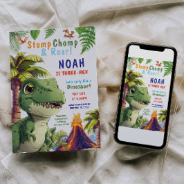 3つのレックス恐竜誕生日招待 招待状