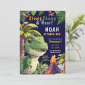 3つのレックス恐竜誕生日招待 招待状 (スタンド正面)