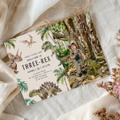 3つのレックス恐竜3番目の誕生日パーティー写真 招待状