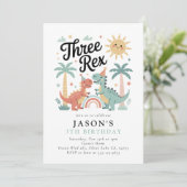 3つのレックス恐竜3番目の誕生日パーティー 招待状 (スタンド正面)