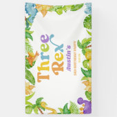 3つのレックス恐竜3番目の誕生日パーティー 横断幕 (縦)