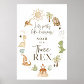 3つのレックス恐竜3rd誕生日パーティーのサイン ポスター (正面)