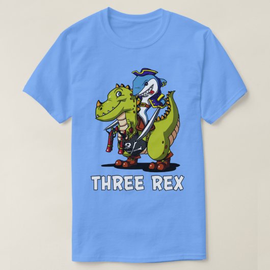 3つのレックス恐竜3rd誕生日パーティー海賊 tシャツ (デザイン正面)