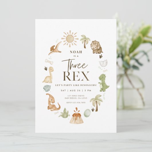 3つのレックス恐竜3rd誕生日招待状 招待状 (スタンド正面)