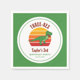 3つのレックス男女兼用恐竜おもしろい3番目の誕生日 スタンダードカクテルナプキン