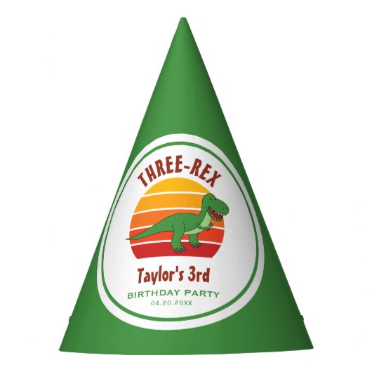 3つのレックス男女兼用恐竜おもしろい3番目の誕生日 パーティーハット (正面)