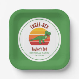 3つのレックス男女兼用恐竜おもしろい3番目の誕生日 ペーパープレート