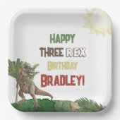 3つのレックス誕生日水彩ディノ紙プレート ペーパープレート (正面)