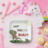 3つのレックス誕生日水彩 ペーパープレート (パーティー)