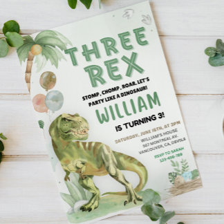 3つのレックス電子恐竜Dino 3rd誕生日Pa 招待状