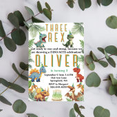 3つのレックスDinsoaur誕生日、水色tレックス 招待状