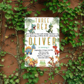 3つのレックスDinsoaur誕生日、水色tレックス 招待状