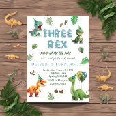 3つのレックスDinsoaur誕生日、水色tレックス 招待状