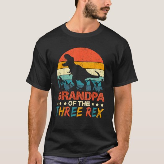3つのレックスTレックス恐竜の祖父3番目の誕生日 Tシャツ (正面)