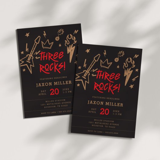 3つのロックキッズメタルロックNロール3日の誕生日 招待状