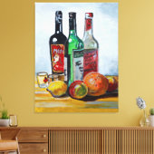 3つのワインボトルとフルーツ キャンバスプリント (インサイチュ (リビング))