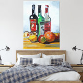3つのワインボトルとフルーツ キャンバスプリント (インサイチュ (寝室))
