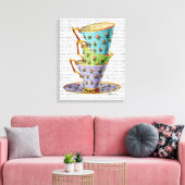 3つのヴィンテージカップのスタック キャンバスプリント (インサイチュ (リビング))