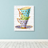 3つのヴィンテージカップのスタック キャンバスプリント (インサイチュ (ウッドフロア))